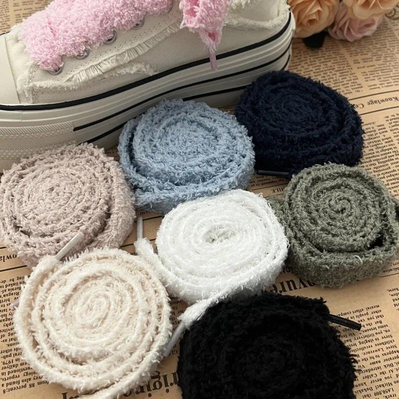 Women Casual Canvas White Flat Shoes Laces Strings Accessories 2.2cm Width 1 Pair Cute Plush Sneakers Shoelaces Men