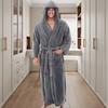 Men Hooded Bathrobe with Adjustable Belt Super Soft Fluffy Highly Absorbent Solid Color Pocket Design Male Bathrobe