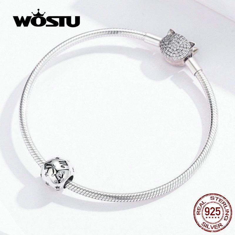 WOSTU 12 Constellation Aries Beads 925 Sterling Silver CZ Charm Fit Original DIY Bracelet Beads
