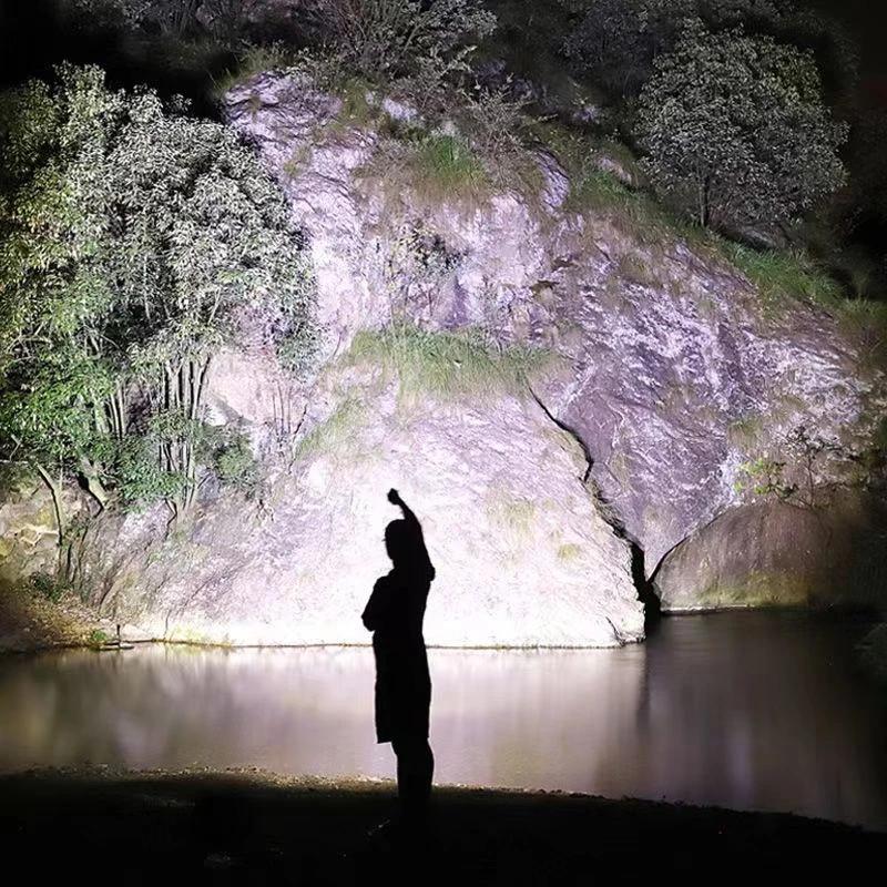 LED Flashlights Tactical Torch Rechargeable Portable Spotlight Long-Range Camping Flashlight With Safety Hammer COB Sidelight