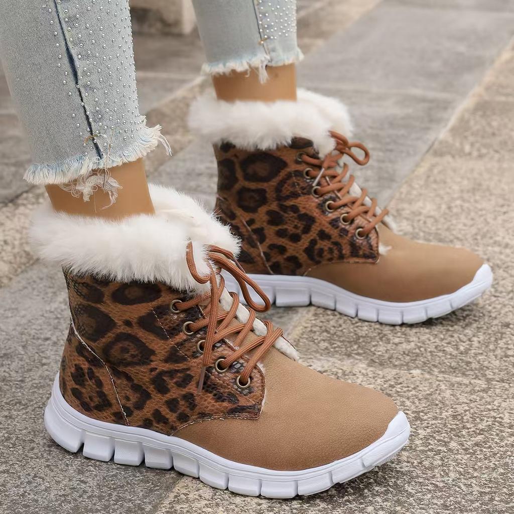 Women Ankle Boots Winter Comfortable Warm Fluffy Boots Lace Up Soft Sole Platform Shoes Women Non Slip Thick Plush Snow Boots