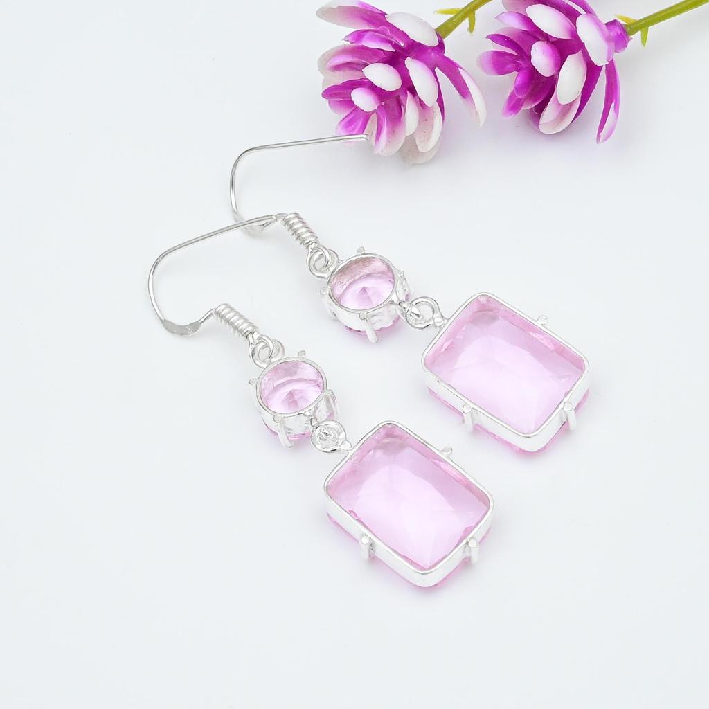 Pink Kunzite Earrings Gemstone Jewelry, 925 Solid Sterling Silver Earrings, Handmade Jewelry Birthstone Earrings, Gift For Him