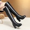 Women's Over The Knee Boots Natural Wool Genuine Leather Women Winter Boots Warm High-heel Women Motorcycle Boots