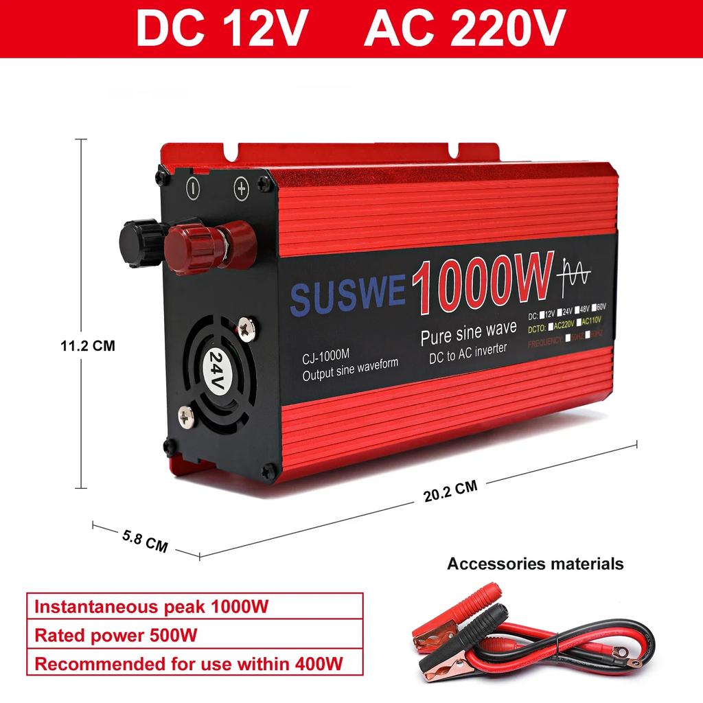 Pure Sine Wave Inverter 1000W 2000W 2200W 3000W DC 12V 24V To AC 220V Voltage 50/60HZ Solar Car Inverters