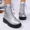 Fashion Plus Size Shoes for Women 36-43 Autumn Winter Fashion Lace Up Platform Sequin Short Boots Zapatos De Mujer Women Footwear
