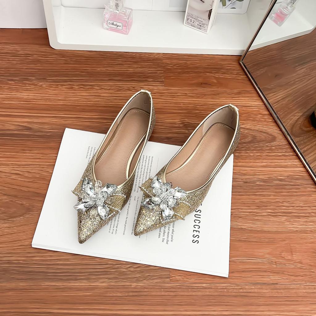 Fashion Pointed Single Shoes 2025 Spring Women's Light Luxury Style Bow Commuter Style Work Shoes Versatile Soft Sole Flats
