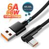 6A 66W USB Type C Cable 90 Degrees Elbow Data Sync Fast Charging USB C Cable for Game For Xiaomi 13 12 11 Redmi Oneplus Honor