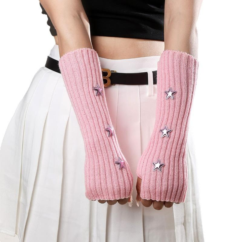 Y2K Star Gloves for Women Girls Japanese Harajuku Sweet Lolita Arm Sleeves Autumn Winter Arm Warmers Knitted Mittens Accessories