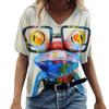 Fashionable Cartoon Cute Funny Summer 3D Digital Printed Women's Short Sleeved T-shirt Loose Top Casual V-neck