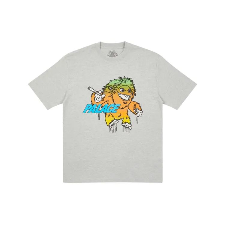 Palace FW21 Large Up T-Shirt Grey Marl Cartoon Print Crew Neck Short Sleeve Unisex T-Shirt PAL-FW21-391