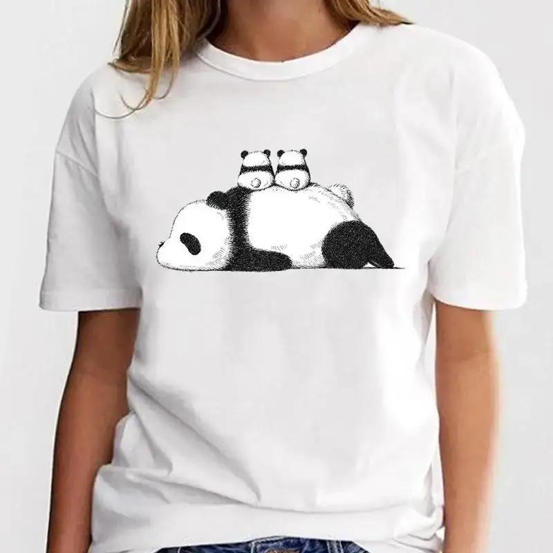 Panda Lovely Print Women T-shirt Cute Cartoon Graphic Print Short Sleeve T Shirt Female Fashion Casual Unisex Clothes Top