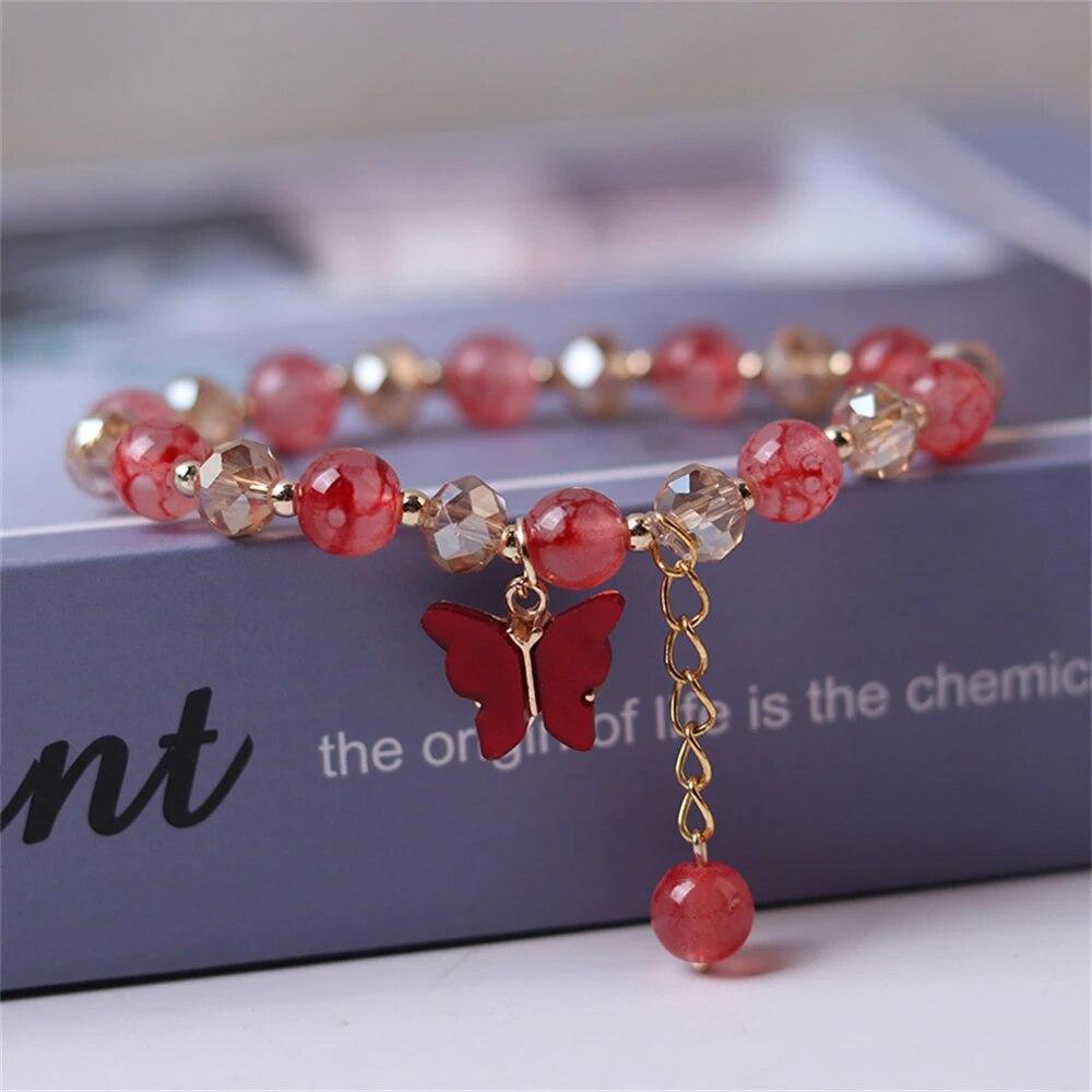 Fashion Butterfly Beaded Bracelets For Women Girls Imitation Jade Bohemian Charm Bracelet Wrist Jewelry