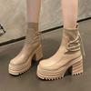 New Women's Ankle Boots Fashion Chunky Ultra High Heels Solid Color Shoes Women Knitted Lace-up Short Boots Autumn Winter