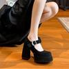 French Small High-heeled Mary Jane Shoes Women's Skirt Muffin Thick-soled Heightening Single Shoes 2025 Spring High Heels Waterproof Table