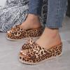 2024 Leopard Chunky Platform Slippers Women Summer Fashion Bowknot Thick Bottom Slides Woman Peep Toe Non-Slip Wedges Sandals