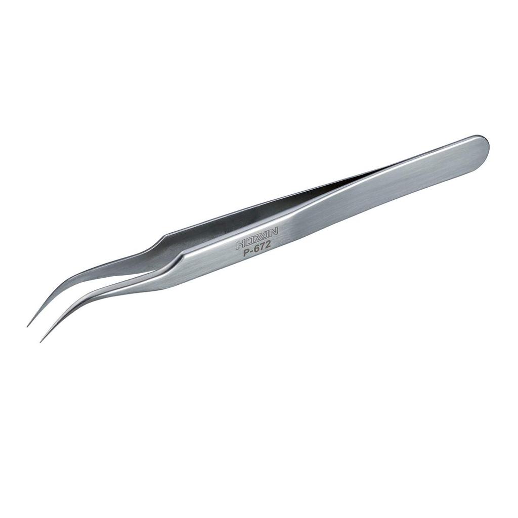 HOZAN Precision Completely Total Length Opening Width Tip Width Bent Tip Type Tweezers, Type, Non-Magnetic, 115mm, 6mm, 0.15mm, P-672