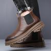 Men Business Short Boots Fashion Platform Ankle Thick Soled Boots New Male Leather Motorcycle Boots Slip On Casual Chelsea Shoes
