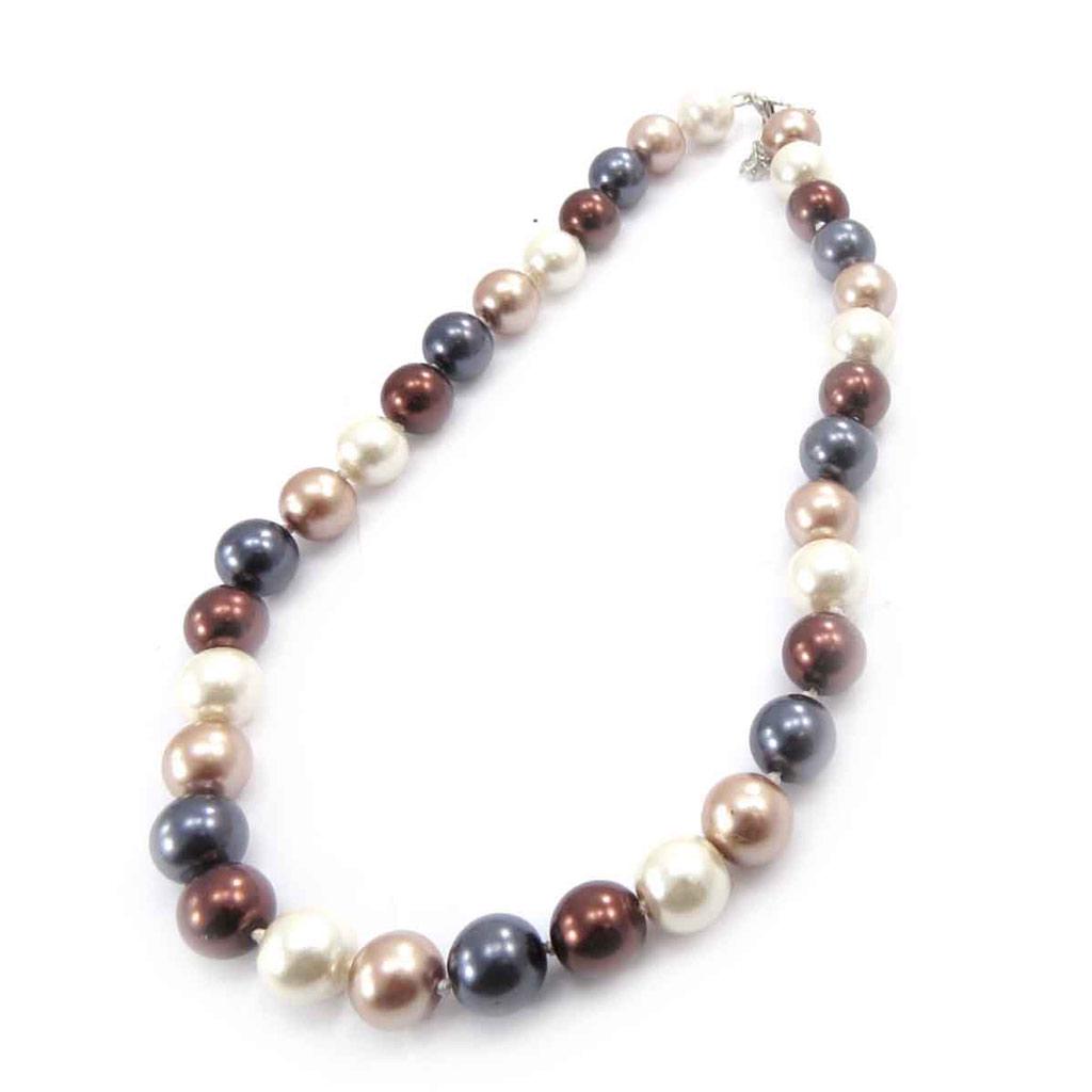 Les Trésors De Lily [J8086] - Ivory Brown Gray 'Perla' Necklace (12 Mm)