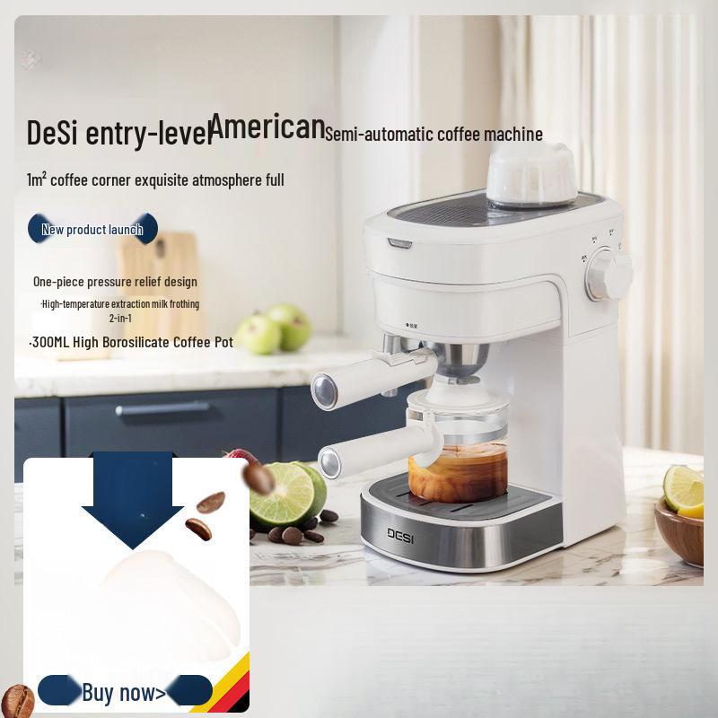 Compact American Semi-Automatic Espresso Machine with Steam Milk Frother for Dorms