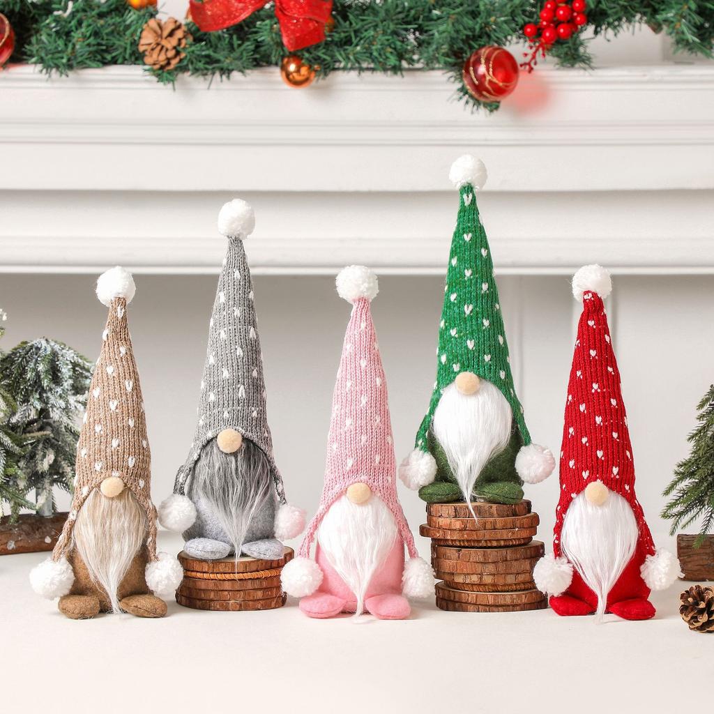 New Christmas Nordic Forester Knitted Hat Sitting Doll Ornaments Rudolph White Beard Faceless Doll