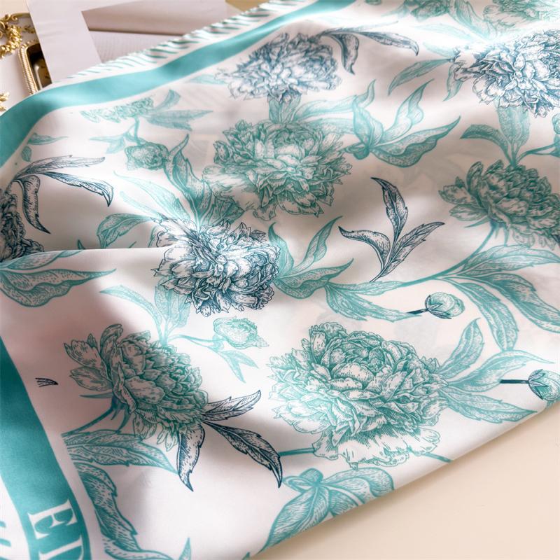 Sweet Spring Summer Flower Print Square Silk Scarf Casual Elegant Thin Breathable Scarf For Women Windproof Head Wrap Gifts