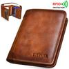 Genuine Leather Rfid Wallets for Men Vintage Thin Short Multi Function ID Credit Card Holder Money Bag with 2 ID Windows Gift for Him