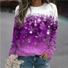 Ladies' Christmas Snowflake Print Round Neck Long Sleeved T-shirt Fashionable Casual Top Pullover Clothing