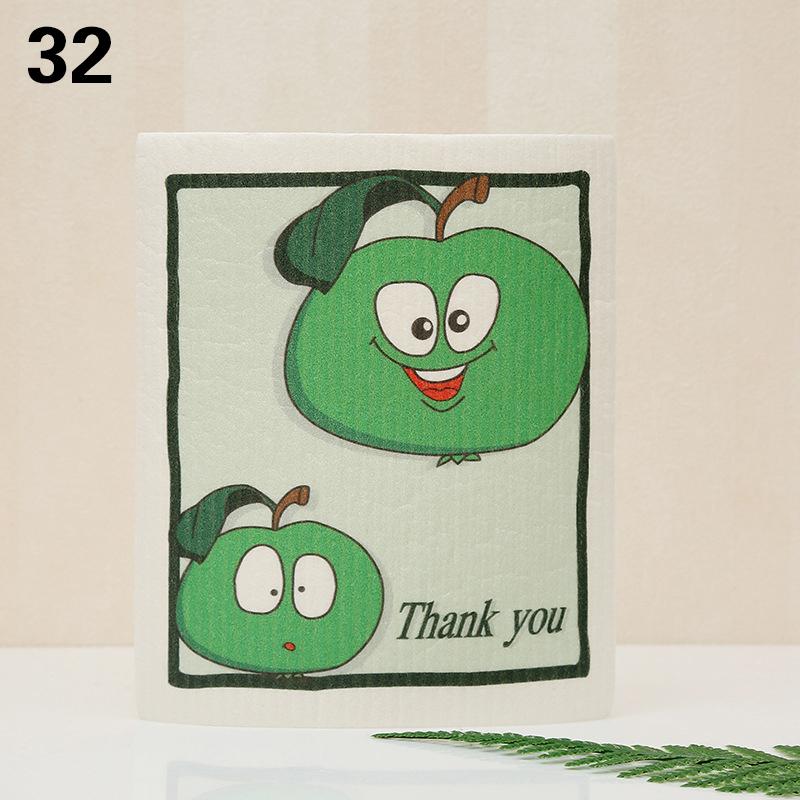 1PC Kitchen Printed Absorbent Dishcloth Cellulose Cleaning Cloths Wet Dry Household Rag Reusable