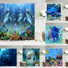 Cartoon Ocean Dolphin Shower Curtain,Waterproof Bathroom Screen Sea Animal Shower Curtain Polyester High Quality Home Curtain