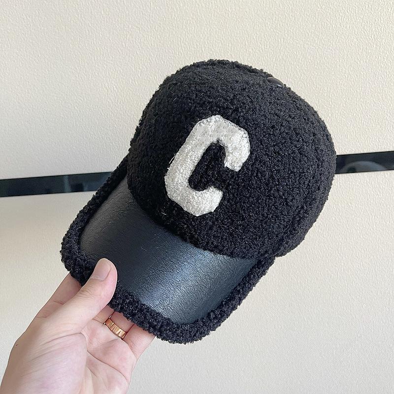 Autumn Winter Women Letter Embroidered Lamb Wool Baseball Cap Outdoor Leisure Teddy Warm and Cold Proof Duck Tongue Hat