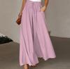 Women's Solid Color Trousers Elastic Belt Wide Leg High Waist Long Culottes