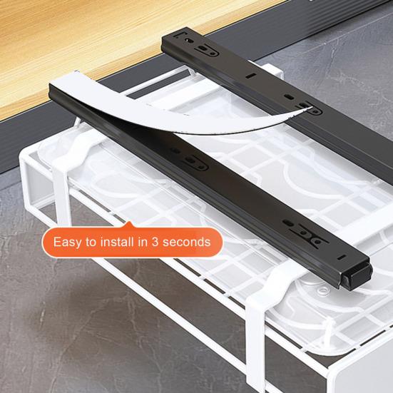 Bowl Dish Storage Rack Large Capacity with Adhesive Rail Pull Out Sliding Drawer Cabinet Organizer Detachable Drainage Plate Heavy Duty Slide Out