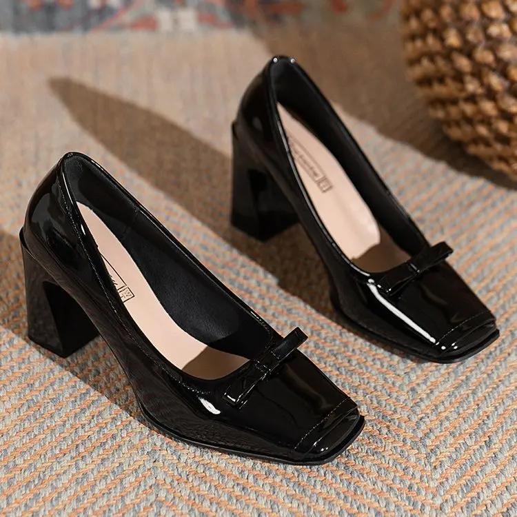 Fashion Spring Fashion New Style Shallow Mouth Square Toe Pumps Comfortable Elegant High Heels Square Toe Color Matching Women's Shoes