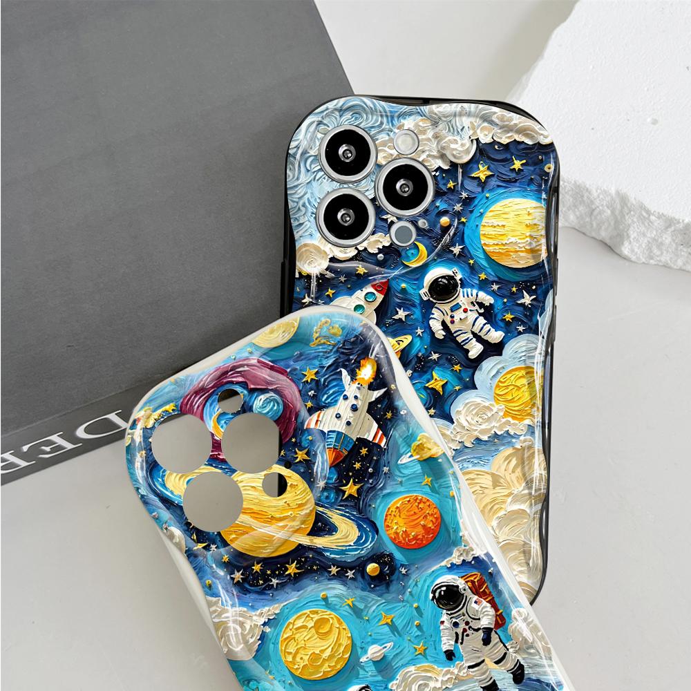 Cartoon Pattern Cream Texture Casing Wavy Edge Soft Silicone Cover Phone Case for OPPO Reno Realme OnePlus Vivo