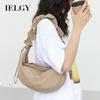 IELGY Korean Version of Casual Literary Shoulder Women's Bag, Pleated Nylon Dumpling Bag, Fashionable Drawstring Canvas Messenger Bag