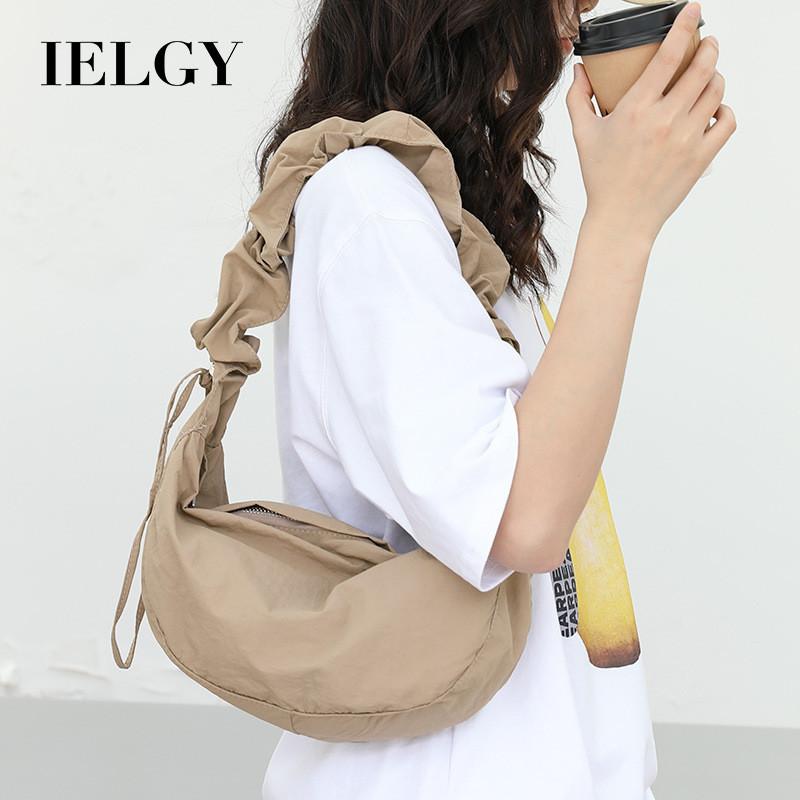 IELGY Korean Version of Casual Literary Shoulder Women's Bag, Pleated Nylon Dumpling Bag, Fashionable Drawstring Canvas Messenger Bag