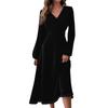 Women's Autumn And Winter Casual Fashion V-neck Long Sleeve Solid Color Long Dress