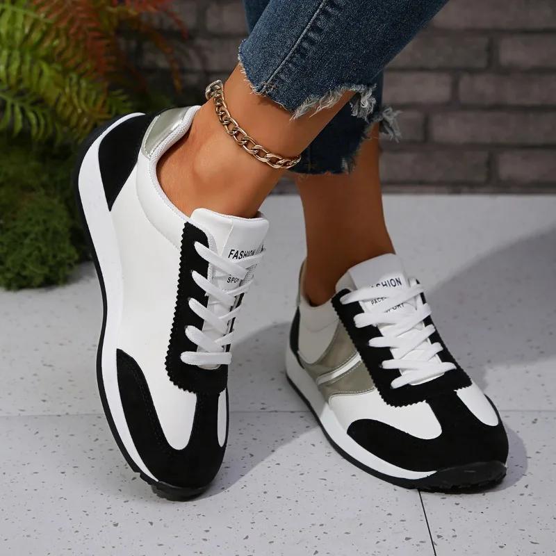 2024 Shoes Female Lace Up Women's Vulcanize Shoes Plus Size Women Sneakers Round Toe Mixed Colors Flat with Ladies Casual Shoes