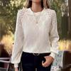 Women's Lace Patchwork Long Sleeved Shirt Elegant Solid Color Round Neck Hollow T-shirt for Women
