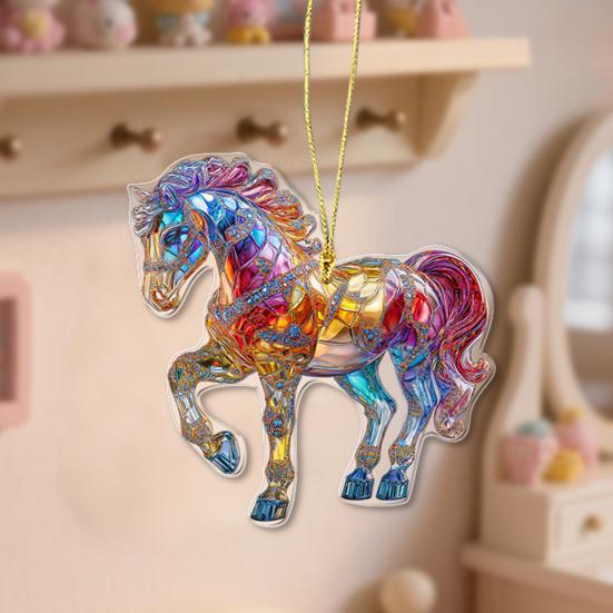 2D Acrylic Horse Pendant Flat Cartoon Horse Pendant Keychain Charm Colorful Horse Ornament for Backpack Christmas Tree Decoration