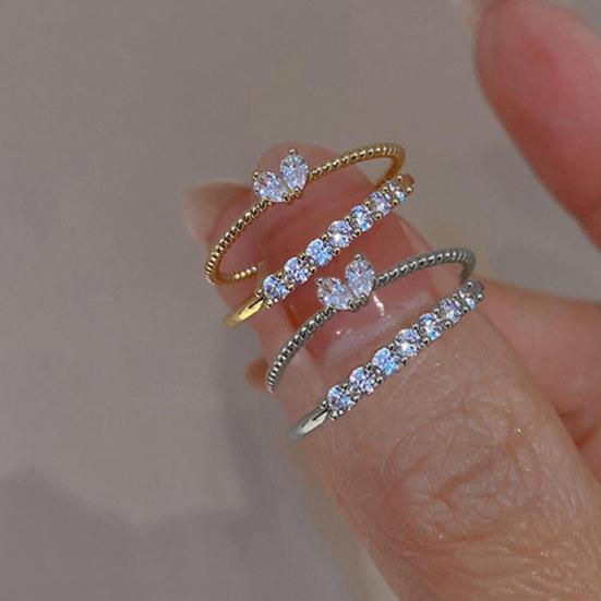 2/4Pcs Finger Ring Heart Shining Cubic Zirconia Inlaid Opening Adjustable Finger Band Jewelry Accessory