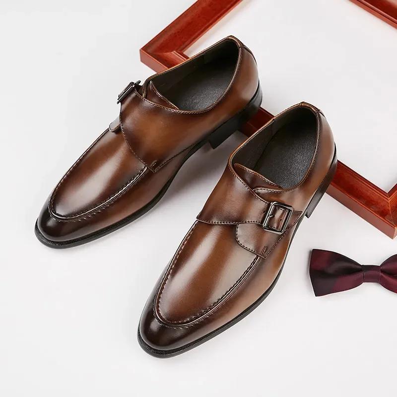 Fashion Classic Business Single Buckle Shoes Men Designer Formal Dress Leather Shoe Men's Monk-Strap Shoes for Man