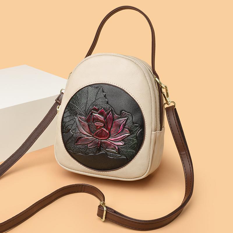 Women's Shoulder Bag PU Leather Lotus Pattern Shoulder Crossbody Bag Leisure Bag Elegant Bag Luxury Brand New