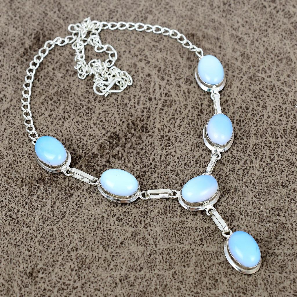 Milky Opal Gemstone Handmade 925 Sterling Silver Jewelry Necklace 18" KKG-412