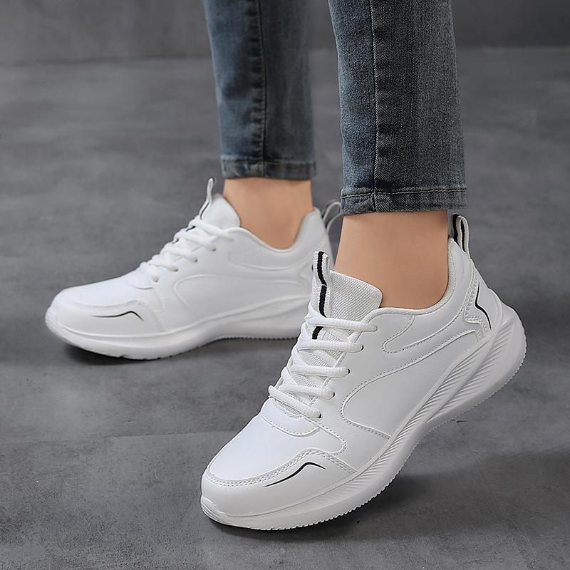 Fashion Autumn Winter Sports Shoes for Women Leather Running Shoes Woman Slip On Lightweight Walking Shoes Black Casual Tennis Shoes