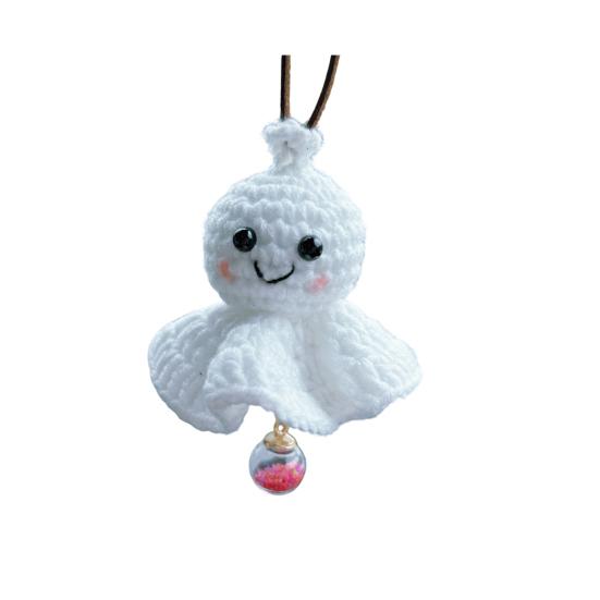 Crochet Sunny Doll Car Charm Handmade Knitted Car Rear View Mirror Hanging Ornaments for Automotive Interior Accessories