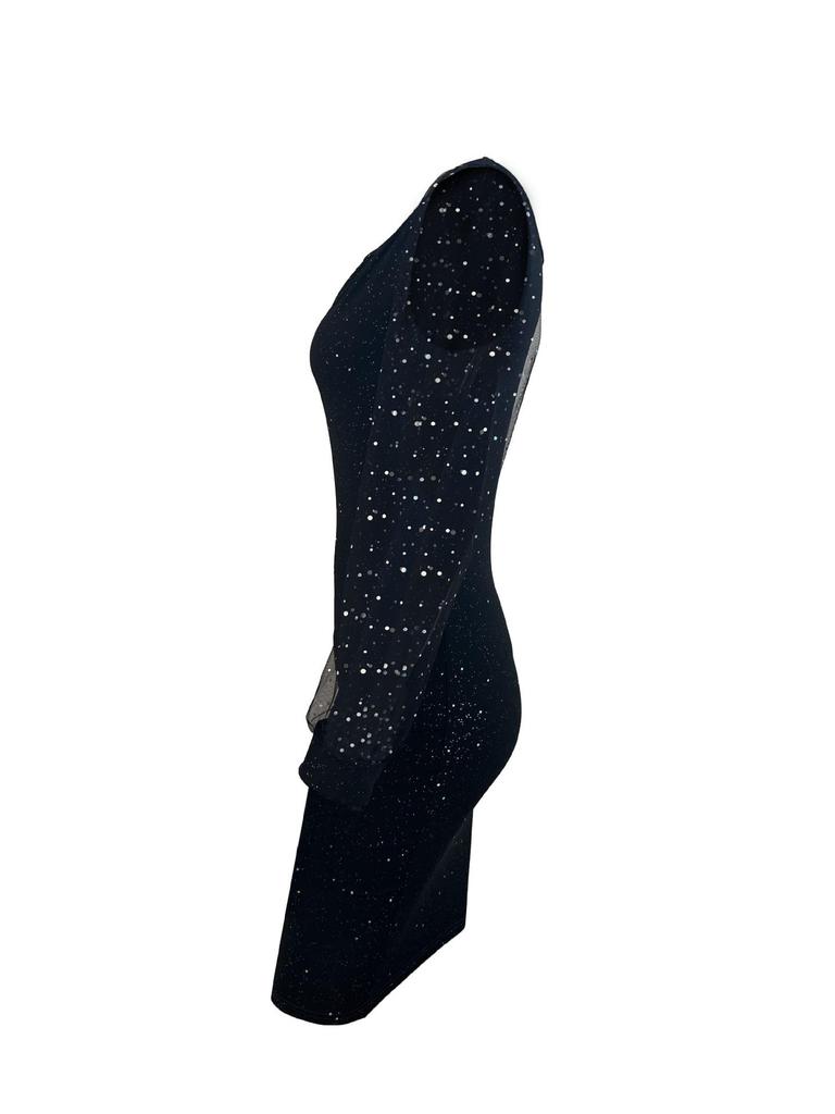 Элегантное вечернее платье-бодикон с V-образным вырезом и сетчатыми рукавами, 2024