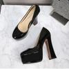 Women's Chunky High Heels Round Toe Pumps 14cm Heel 4cm Platform WZ