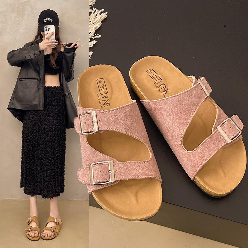 Outer Wear Temperament New Cool Slippers Fashionable Lightweight Thick-soled Slippers Metal Korean Version One-word Drag Women's Belt Buckle Summer