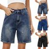 Women's Fashionable Solid Color Pocket Workwear Denim Casual Five Quarter Shorts